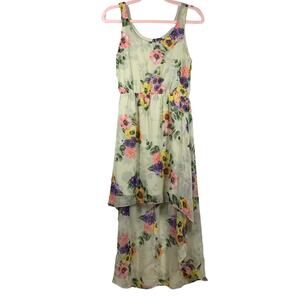 LOVE CHELSEY Sleeveless Beige Colorful Floral High Low Mini Dress Small